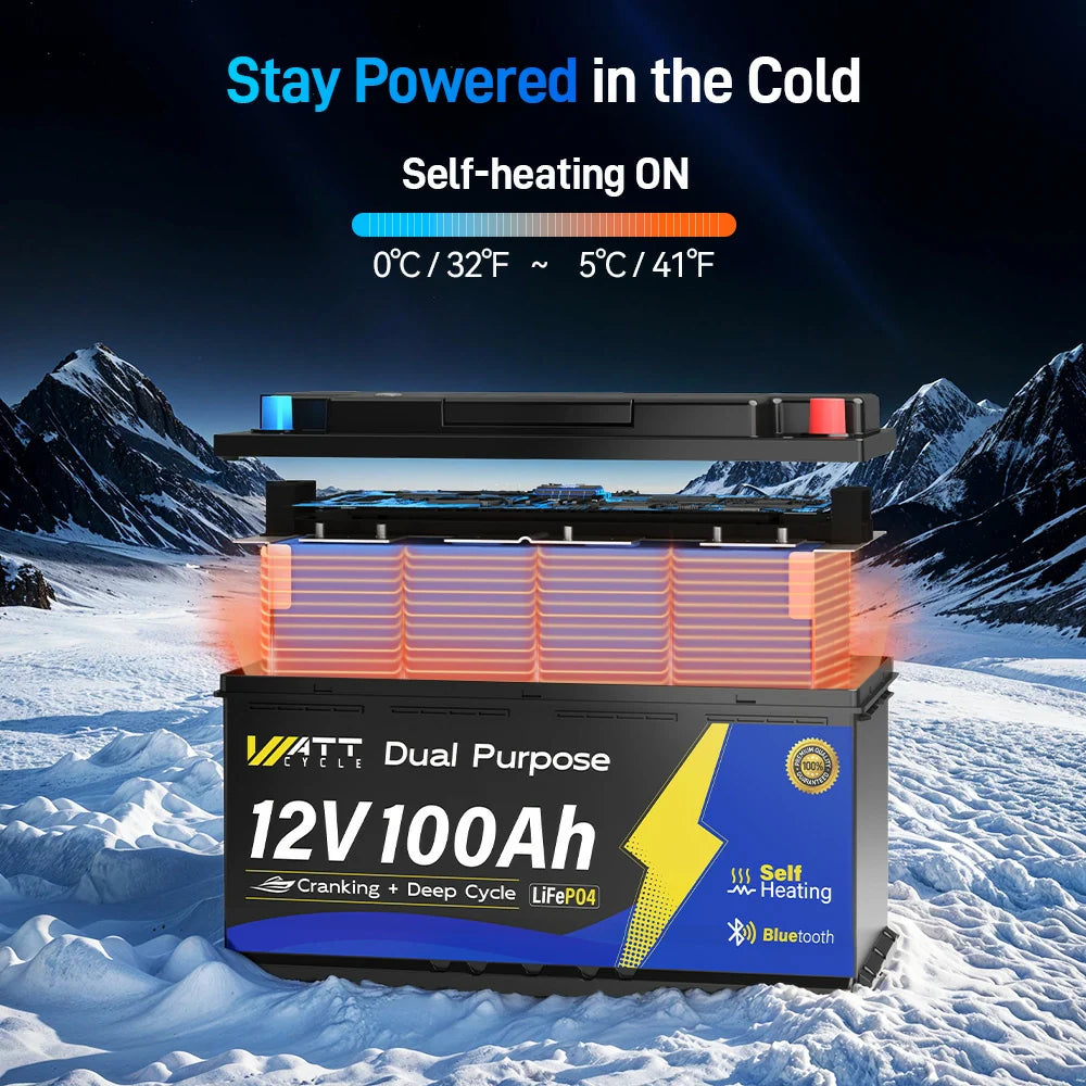 WattCycle AU - 12V 100Ah 1200CCA Marine Cranking Battery with Bluetooth