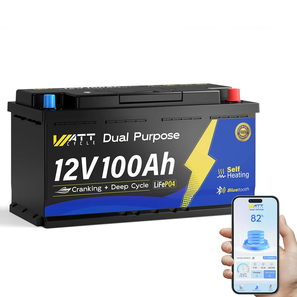 WattCycle AU - 12V 100Ah 1200CCA Marine Cranking Battery with Bluetooth