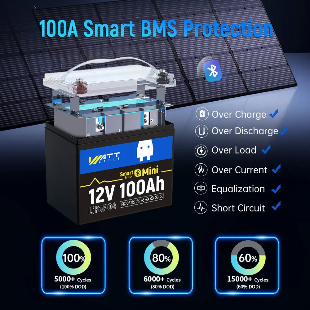 【Pre-Sale】【Easter Sale: 10% OFF】WattCycle NZ - 12V 100Ah Mini Bluetooth LiFePO4 Battery