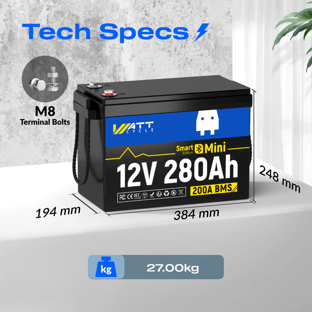 WattCycle NZ - 12V 280Ah Mini LiFePO4 Battery with Bluetooth