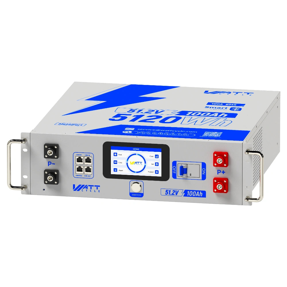 WattCycle V2 48V 100Ah LiFePO₄ Rack Battery – Active Balancing | LCD | Bluetooth | Smart Comms