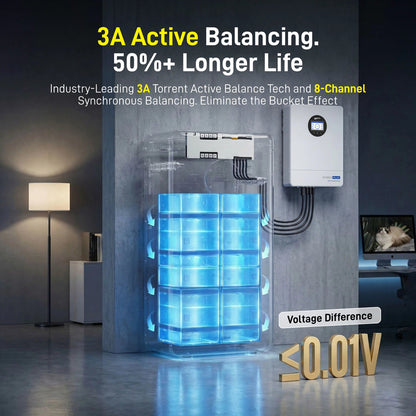 WattCycle 16kWh 48V 314Ah Wall-Mount Bluetooth LiFePO4 – Active Balancing & CAN/RS485 Communication