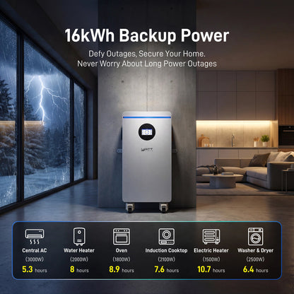 WattCycle 16kWh 48V 314Ah Wall-Mount Bluetooth LiFePO4 – Active Balancing & CAN/RS485 Communication