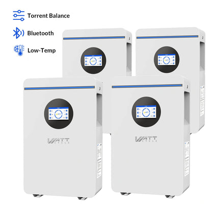 WattCycle 5.12kWh 48V 100Ah Wall-Mount LiFePO4 Battery – Bluetooth, Active Balancing & RS485/CAN Communication