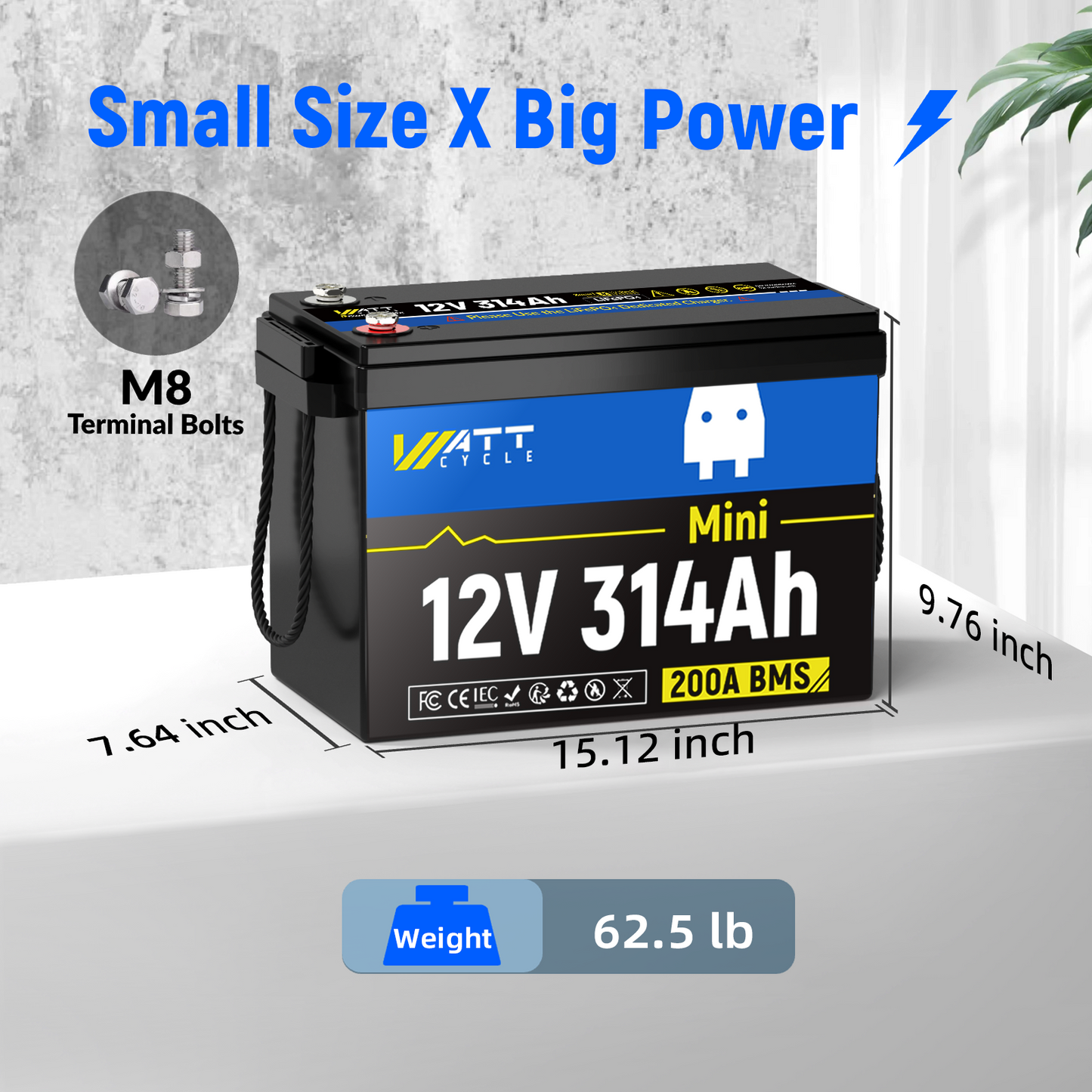 【BOX DAY SALES】WattCycle - 12V 314Ah Mini LiFePO4 Battery