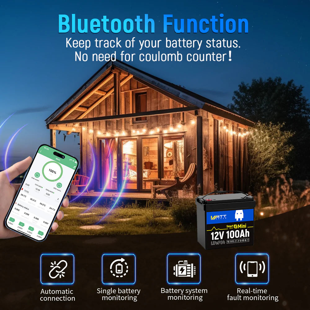 WattCycle NZ - 12V 100Ah Mini Bluetooth LiFePO4 Battery