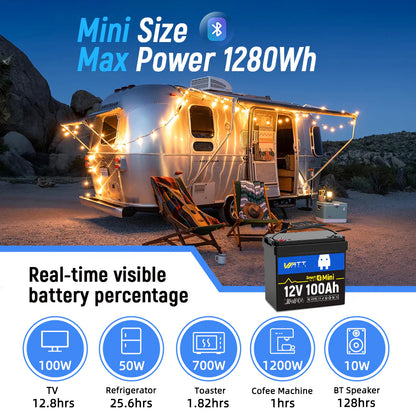 WattCycle NZ - 12V 100Ah Mini Bluetooth LiFePO4 Battery