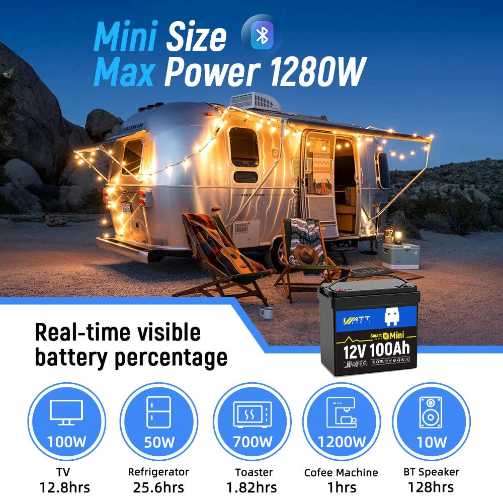 【Pre-Sale】【Easter Sale: 10% OFF】WattCycle NZ - 12V 100Ah Mini Bluetooth LiFePO4 Battery