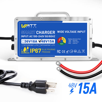 WattCycle 58.4V 15A LiFePO4 Battery Charger – Aluminium Shell for 48V Batteries