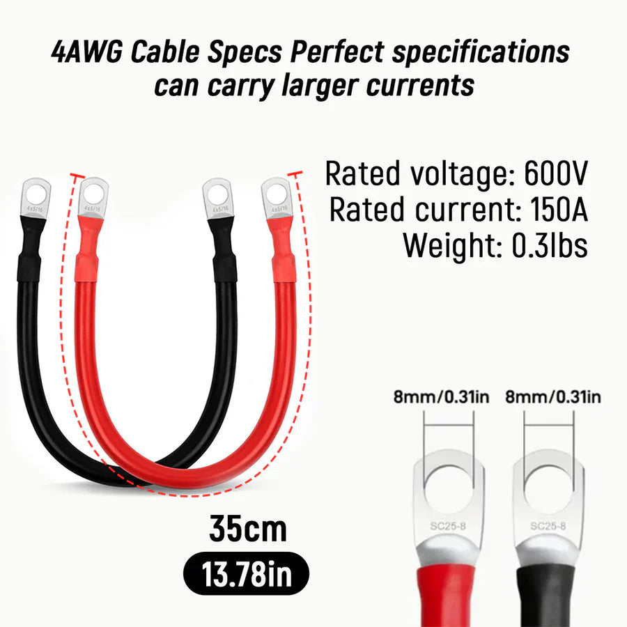 WattCycle NZ - 4AWG 12-Inch Battery Inverter Cable Set