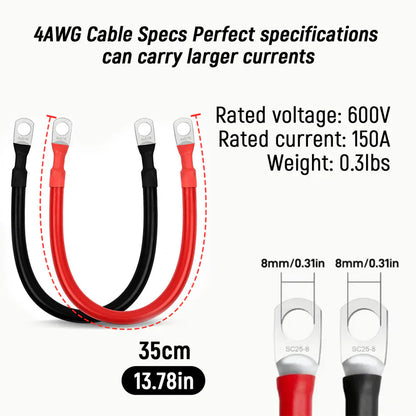 WattCycle NZ - 4AWG 12-Inch Battery Inverter Cable Set