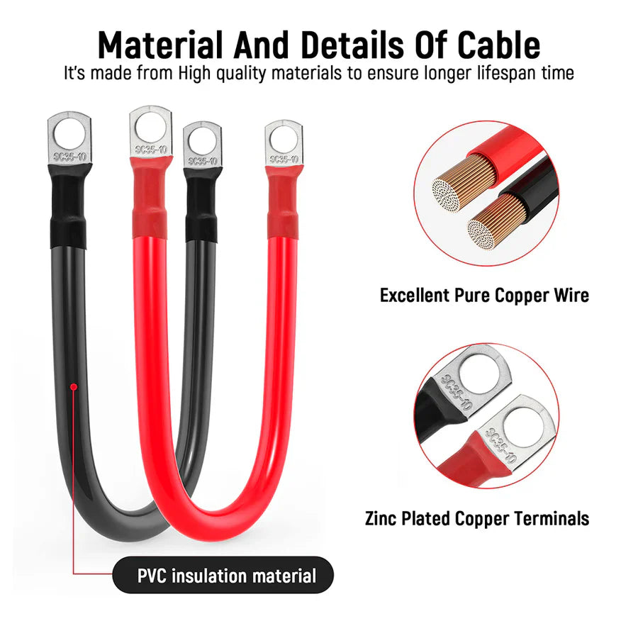 WattCycle NZ - 4AWG 12-Inch Battery Inverter Cable Set