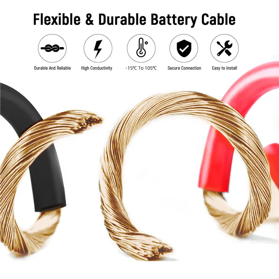 WattCycle NZ - 4AWG 12-Inch Battery Inverter Cable Set