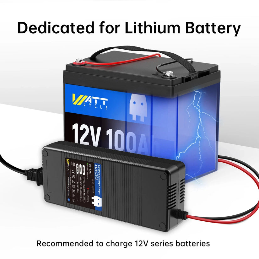 WattCycle 14.6V 20A LiFePO4 Battery Charger – Plastic Shell for 12V Batteries