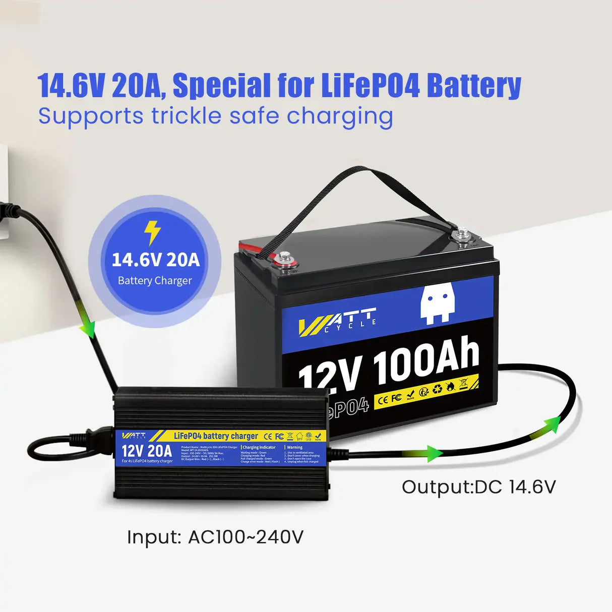 WattCycle AU - 14.6V 20A LiFePO4 Battery Charger